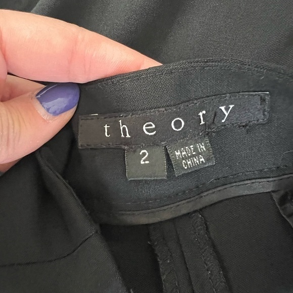 THEORY Jarrett Pants Wool Blend Stretch Black Tapered Leg Button Tab Waist Sz 2 - Picture 7 of 7